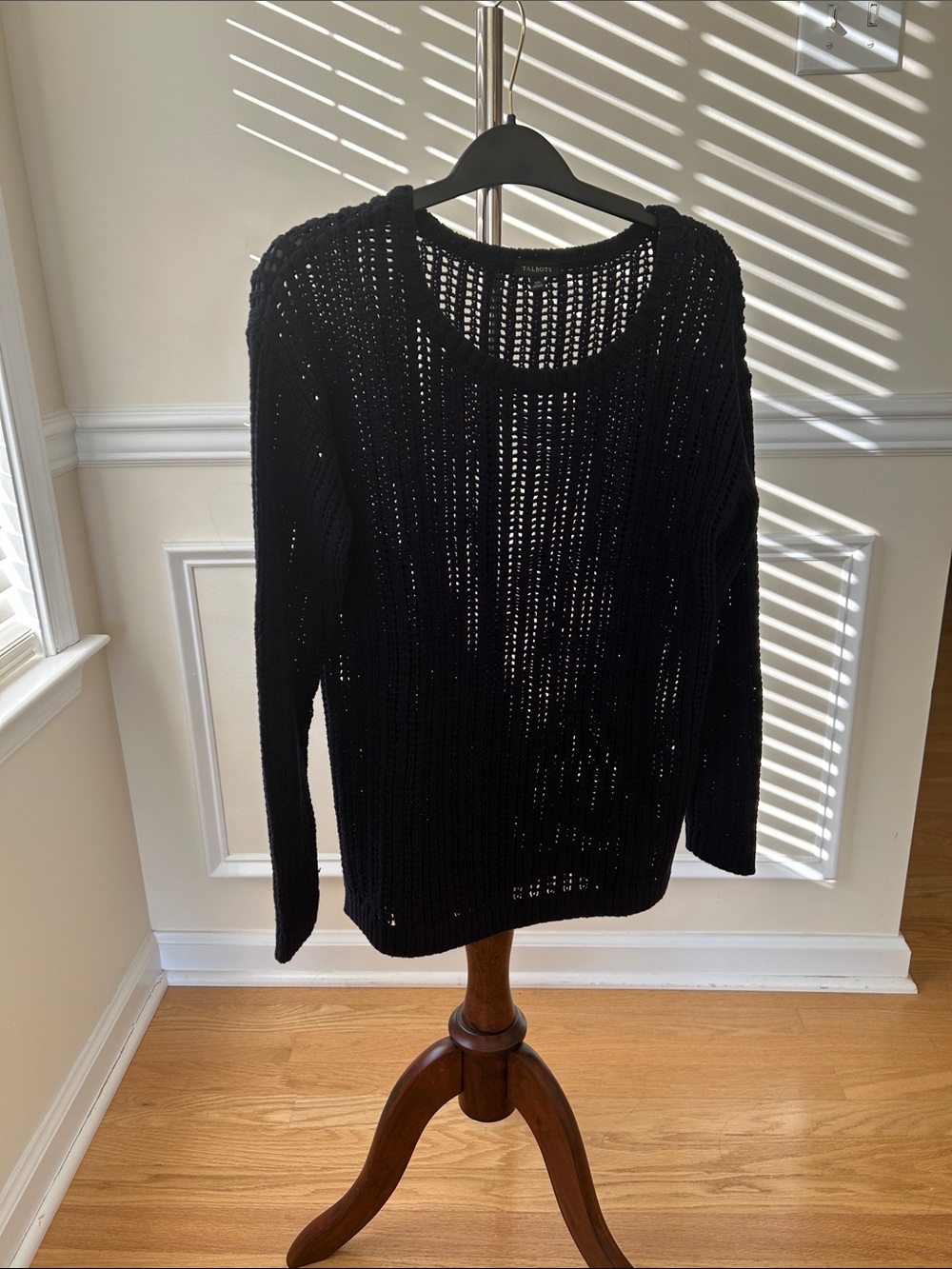 New Without a Tag Talbots Black Open-Knit Scoopneck Sweater